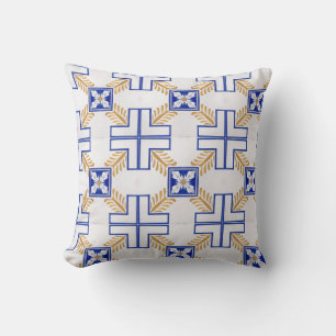 Coussin Bleu Blanc Jaune Azulejo Portugais Carreaux Motif