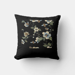 Coussin Bleu blanc motif floral - Whimsigoth sombre Aesthe