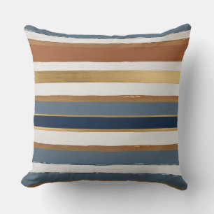 Coussin Bleu blanc or et cuivre rayures horizontales