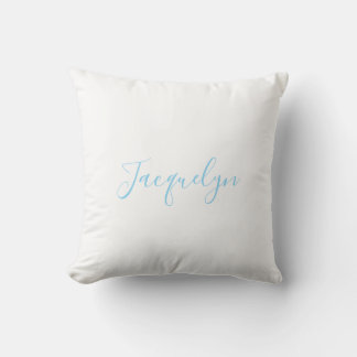 Coussin Bleu Blanc Plaine Élégant Moderne Calligraphie Nom