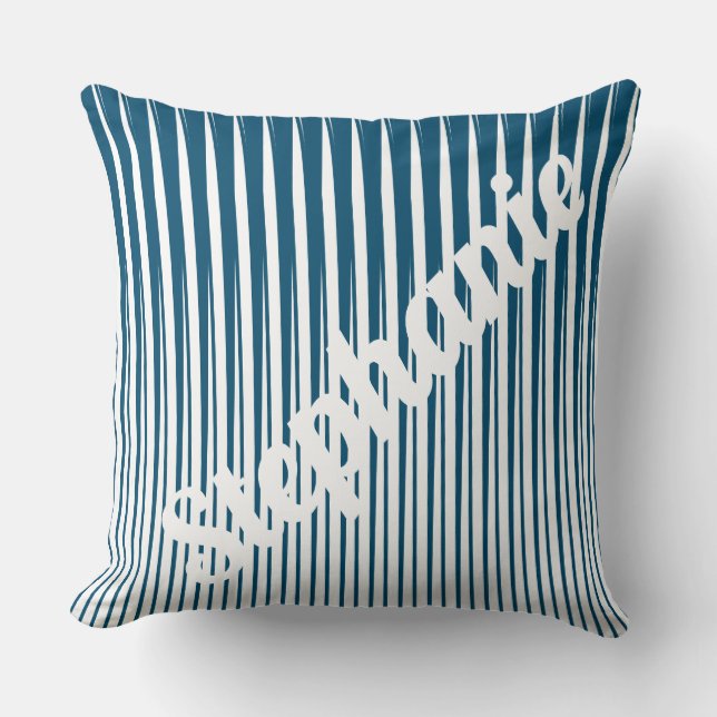 Coussin Bleu Blanc rayures Unique Nom Personnalisé Cadeau (Recto)