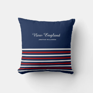 Coussin Bleu, Blanc, Rouge rayé Personnalisable Nautique