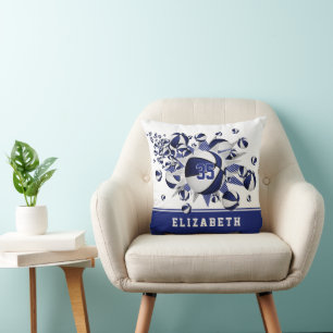 Coussin bleu blanc salle de sport filles basket étoiles