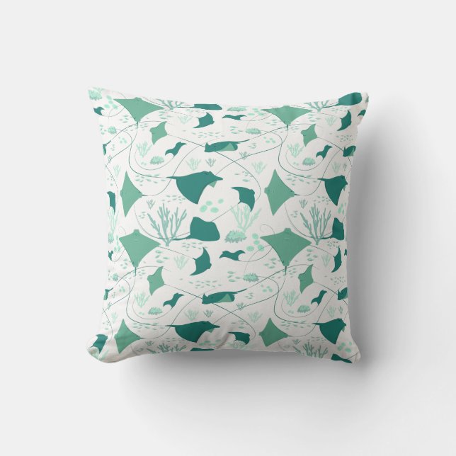 Coussin Bleu Blanc Stingray Coral Reef Océan (Recto)