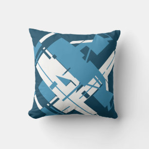 Coussin Bleu blanc sur Turquoise foncé Diagonale Abstrait