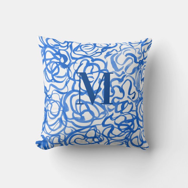 Coussin Bleu Blanc Unique Aquarelle (Recto)