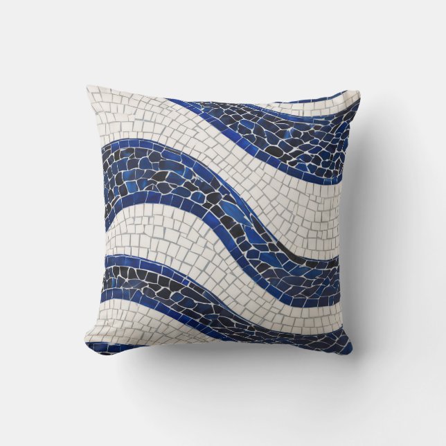 Coussin Bleu blanc Vague Motif 04 (Recto)