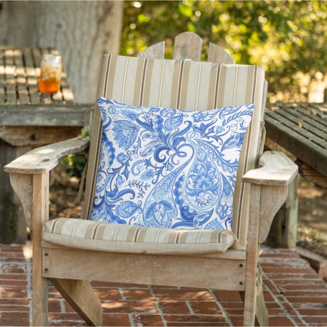 Coussin Bleu Bleu Blanc Floral Motif Paisley (Chaise)