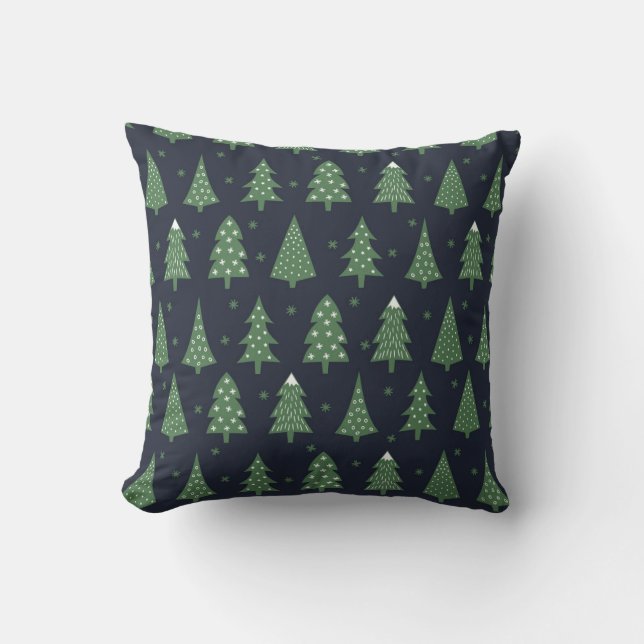 Coussin Bleu bleu et blanc arbres de Noël Festive (Recto)