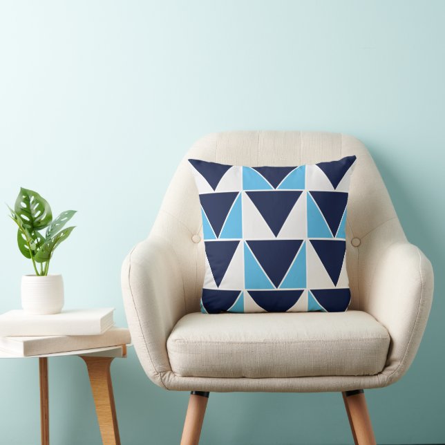 Coussin Bleu Bleu Marine Blanc Triangle Géométrique  (Chaise)
