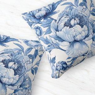 Coussin Bleu botanique Floral Délicat Fleur de porcelaine