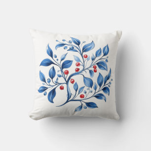 Coussin Bleu Botanique Noël Baie d'Hiver Nordique