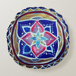 Coussin bleu brossé en polyester rond