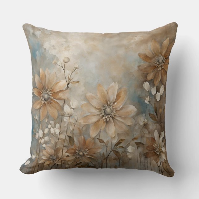 Coussin Bleu Brown Beige Ferme Floral Jeu d'oreiller (Recto)