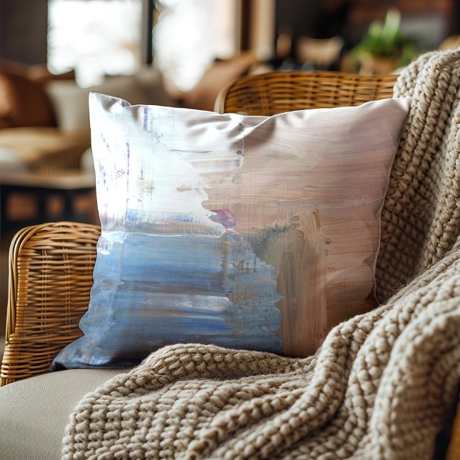 Coussin Bleu Brown Blanc Abstrait Artiste ( Brown and blue abstract art pillow)