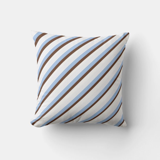Coussin Bleu, Brown et blanc, rayures et points (Recto)