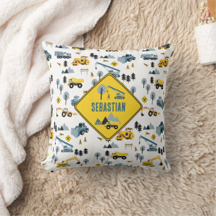 Coussin Bleu Camions de construction et Motif à thème du s