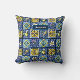 Coussin Bleu chic sarcelle sicilien méditerranéen citrus