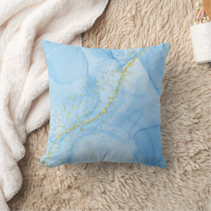 Coussin Bleu clair avec brins d'or Art liquide