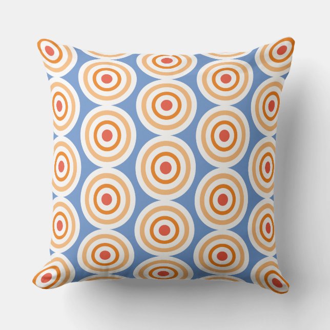 Coussin Bleu Clair Chic Blanc Orange Carrelé Art Concentré (Recto)