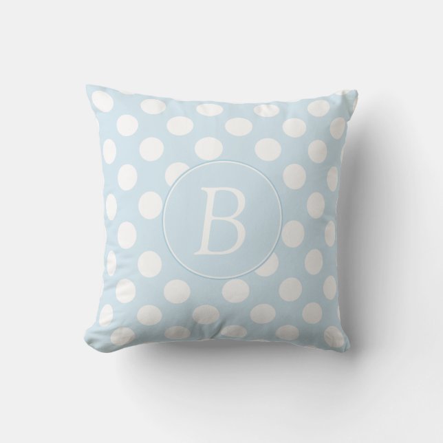 Coussin bleu-clair et blanc décoré d'un monogramme (Recto)