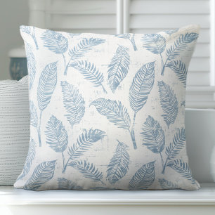 Coussin Bleu clair et blanc Feuilles Jeu d'oreiller