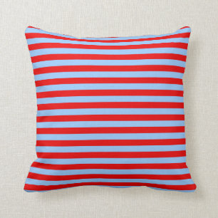 Coussin Bleu clair et rayures rouges