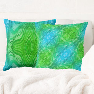 Coussin Bleu clair et vert Boho Chic Abstrait