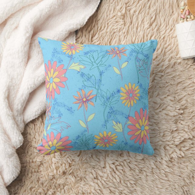 Coussin bleu clair Fleurs (Couverture)