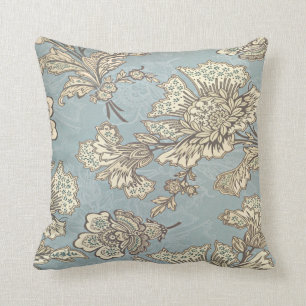 Coussin Bleu-clair floral vintage de l'Orient rétro