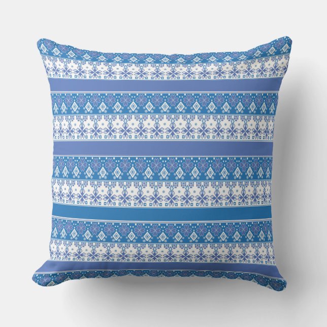 Coussin Bleu clair folklore scandinave ornement rétro (Recto)