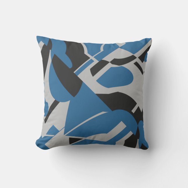 Coussin Bleu clair gris noir gras Diagonal Art Abstrait (Recto)