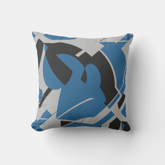 Coussin Bleu clair gris noir Gras rayonnant Abstrait (Recto)