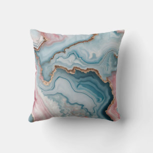 Coussin Bleu clair rose or Agitation marbre Design moderne