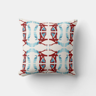 Coussin Bleu clair rouge foncé sur gros carreaux blanc cas