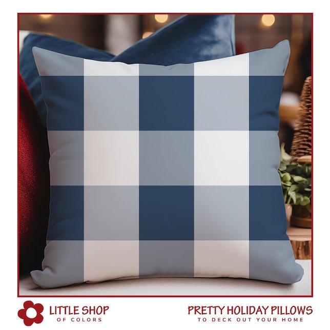 Coussin Bleu classique Buffle blanc Check Noël (Créateur téléchargé)
