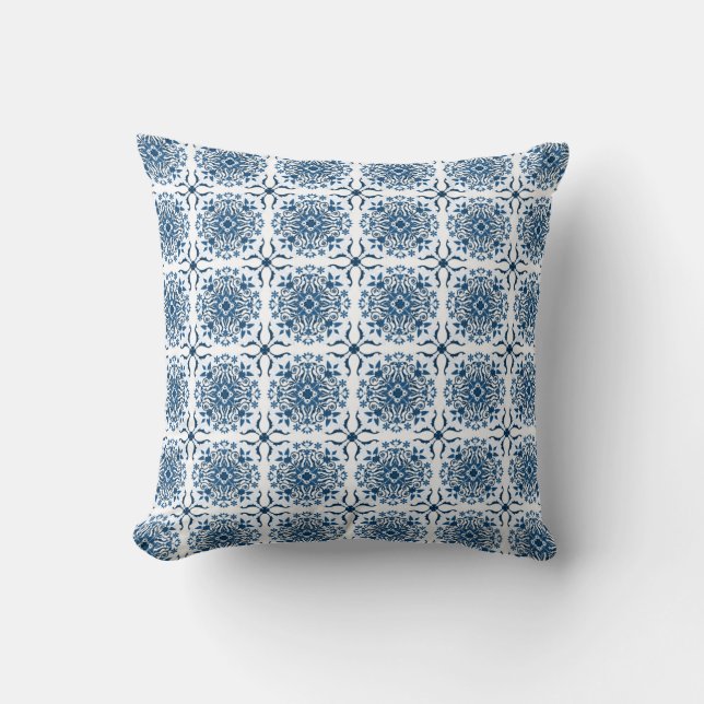 Coussin Bleu classique | Deux Motifs | Style Boho (Recto)