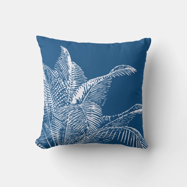 Coussin Bleu classique et blanc Botanique | Palme tropical (Recto)