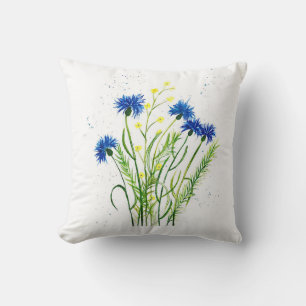 Coussin Bleu cornflowers aquarelle fleurie joli Fleurs