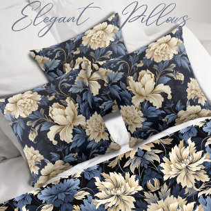 Coussin Bleu Crème Floral Peony