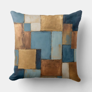 Coussin Bleu, cuivre muté, patchwork or