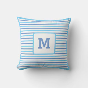 Coussin Bleu Cute Bande Personnalisée Simple Initial Blanc