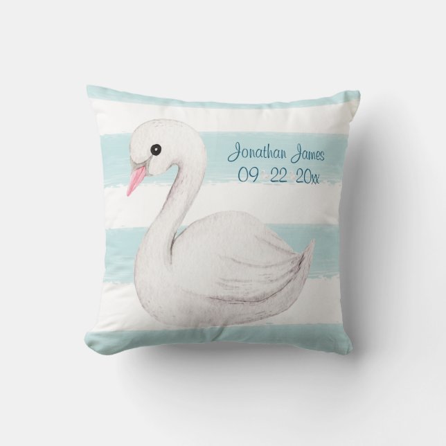 Coussin Bleu cygne blanc Script Personnaliser la naissance (Recto)