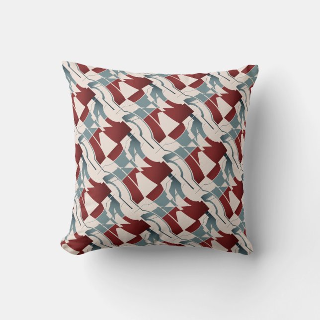 Coussin Bleu d'ardoise rouge foncé sur diagonale incurvée  (Recto)