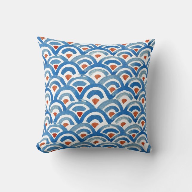 Coussin bleu de Boho et orange éclectique (Recto)