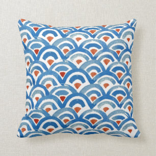 Coussin bleu de Boho et orange éclectique