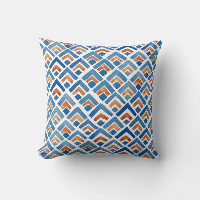 Coussin bleu de Boho et orange éclectique (Recto)