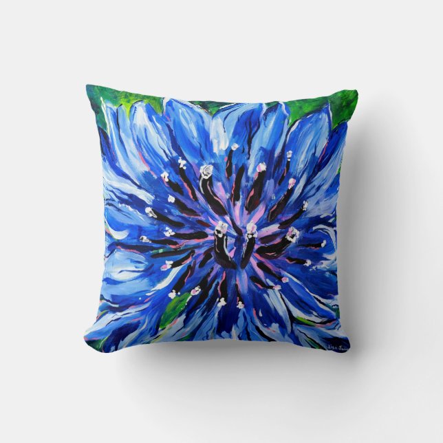 Coussin bleu de carré de bouton de Batchelor (Recto)