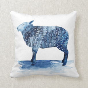 Coussin Bleu de cobalt Animaux de ferme - Moutons