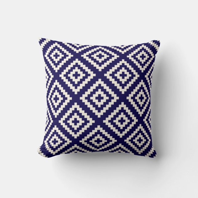 Coussin Bleu de cobalt géométrique de motif (Recto)